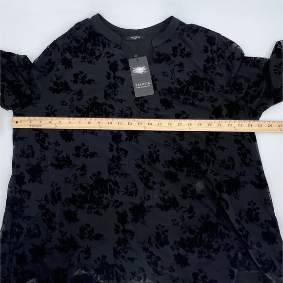 Valolia Womens Sheer Velvet Floral Blouse Tunic Size 3XL Black Whimsigoth Grunge - Picture 10 of 12